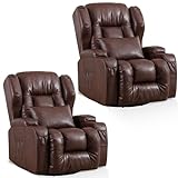 IPKIG Swivel Recliner Chair | Set of 2 Recliner RV Sofa with Swivel |Faux Leather Reclining RV | RV Theater Seats |RV Theater Seating | RV Furniture, Manual Recliner Chair (Brown-Swivel Recliner)