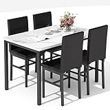 DKLGG Dining Table Set for 4, Modern Kitchen Table and Chairs Set with 4 PU Leather Chairs, Space-Saving Dinette Dining Room Table Set for Small Space Home Kitchen, Apartment,Restaurant, White+Brown