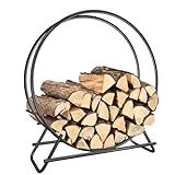 GRISUN 41 Inch Firewood Rack, Firewood Log Hoop for Outdoor Indoor Wood Storage Ring, Round Tubular Steel Steel Log Holder for Fireplace, Patio, Deck Porch, Lumber Stacker