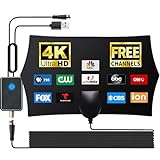 TV Antenna, TV Antenna for Local Channels with 300+ Miles Range, 2024 Upgraded Digital TV Antenna with Amplifier Signal Booster, Indoor Antenna for Smart TV, Support 4K 1080p All TVs, 16ft Coax Cable