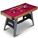 RayChee 4-Ft Pool Table, Portable Billiard Table for Kids and Adults, Mini Billiards Game Tables W/ 2 Cue Sticks, Full Set of Balls, Triangle, Chalk, Brush for Family Game Bar Gym Room (Red)