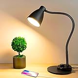 BOHON LED Desk Lamp with USB Charging Port 3 Color Modes Dimmable Reading Light Intelligent Induction Auto Dimming Task Lamp Flexible Gooseneck Table Lamp for Bedside Office, AC Adapter Include