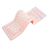 Serounder Wireless Silicone Keyboard, Foldable Silicone Keyboard Soft Waterproof Rollup Keyboard for PC Laptop Notebook, 103 Keys, Mute Typing, Lightweight (Pink)