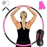 Fiteroc Weighted Fitness Hula Hoop Adult Beginner - Weighted Hula Hoop for Adults - Detachable and Portable - Exercise Holahoop with Jump Rope, Resistance Band and Carry Bag (Black/Pink)