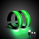 OMKHE Running Light for Runners (2 Pack) Rechargeable LED Armband Reflective Running Gear, LED Light Up Band for Joggers Bikers Walkers(Green)