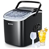 ecozy Portable Countertop Ice Maker - 9 Ice Cubes in 6 Minutes, 26 lbs Daily Output, Self-Cleaning with Ice Bags, Scoop, and Basket for Kitchen, Office, Bar, Party - Black
