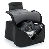 USA GEAR DSLR SLR Camera Sleeve Case (Black) with Neoprene Protection, Holster Belt Loop and Accessory Storage - Compatible With Nikon D3400, Canon EOS Rebel SL2, Pentax K-70 and Many More