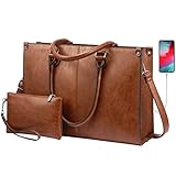 LOVEVOOK Laptop Bag for Women, 15.6 inch Laptop Tote Work Bags with USB Charging Port, Vintage Leather Computer Bag