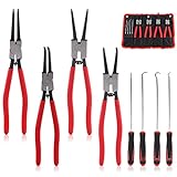 Swpeet 8Pcs 13-Inch Snap Ring Pliers Set with Pick and Hook Tool Set, Heavy Dut Internal/External Circlip Oil Seal Set with 4Pcs Precision Pick Set and Hook Set Perfect for Ring Remover Retaining