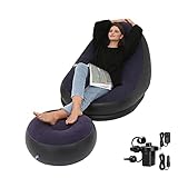 PLKO Inflatable Chair with Household air Pump, Inflatable Lounge Chair for IndoorBedroom ReadingRoom LivingRoom Office Balcony,Outdoor Travel Camping Picnic，neo(Blue and Black)