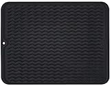 Silicone Dish Drying Mat, Non-Slip Easy Clean Sink Mat Large Heat-resistant Dish Drainer Mat for Kitchen Counter, Sink, Refrigerator or Drawer liner (16' x 12', BLACK)