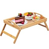 Bed Tray Table Folding Legs with Handles Breakfast Tray for Sofa Eating,Drawing,Platters Bamboo Serving Lap Desk Snack Tray