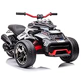 POSTACK 24V Kids Ride On ATV, 3 Wheeler Electric Vehicle for Toddlers, Battery Powered Ride on Police Motorcycle for Boys Girls with LED Lights, Music, Horn, High Low Speed, Soft Start, Black