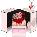 GMAOPHY Preserved Flowers Gifts for Women Mom Grandma, Red Rose Bear Forever Flowers Gift Box for Mother's Day, Flower Bear Gifts With Necklace for Her, Wife, Gifts for Christmas, Valentine, Birthday