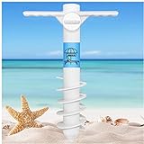 AMMSUN Beach Umbrella Sand Anchor Heavy Duty, Outdoor Umbrella Base with 5 Spiral Screw, Universa & One Size Fits All Beach Umbrella, Safe Umbrella Holder Stand Ideal for Strong Winds White