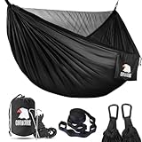 Covacure Camping Hammock - Lightweight Double Hammock, Hold Up to 772lbs, Portable Hammocks for Indoor, Outdoor, Hiking, Camping, Backpacking, Travel, Backyard, Beach(Black)