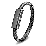 SAMERIO Short iphone Charging Cable 7.9in Portable Fashion Bracelet Charger Personality Punk Braided Leather Wrist Data Transfer Cord for ios ipad