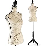 Female Mannequin Torso with Stand, Height Adjustable from 52'' to 67'' Dress Form with Tripod Base, for Dress Jewelry, Display, Beige Printing