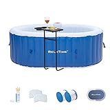 RELXTIME Oval Inflatable Portable Hot Tub 75x47.2Inch, 2 Person Outdoor Air Jet Spa Blow Up Hottubs with 100 Bubble Jets and Built in Heater Pump, Side Table, 2 Non-Slip Spa Seat, 2 Filter Cartridge