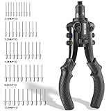 DOWELL Rivet Gun Hand Riveter Rivet Tool Set 10 Inch Heavy Duty with 5 Nosespieces 50 Pieces Rivets 5 in 1 Hand Riveter for Plastic Metal Leather Large & Small Jobs