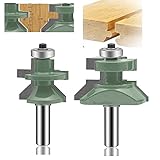 OLETBE Tongue and Groove Flooring Router Bit Set 1/2-Inch Shank 2 PCS, V-Notch Wainscotting and Flooring Matched Router Bits Set with Edge Banding(Green)