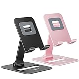 Nulaxy 2 Pack Dual Folding Cell Phone Stand, Fully Adjustable Phone Holder for Desk, Compatible with iPhone 15 14 13 12 11, Nintendo Switch, All Phones, Black & Rose Gold