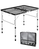 Sportneer Grill Table for Outside, 3ft(L) x 2ft(W) Height Adjustable Camping Table Lightweight Aluminum Folding Portable Metal Folding Outdoor Grill Table for Camping Cooking BBQ RV Picnic (Black)