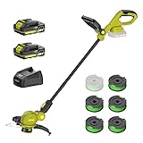 String Trimmer, SEYVUM 12-inch Cordless Weed Wacker with Auto Line Feed, 2 X 2.0Ah Battery Powered Weed Eater, 20V Lawn Edger with 6 Pcs Grass Cutter Spool Line, Fast Charger Included