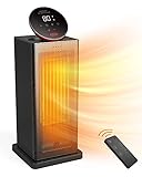 Space Heater, 1500W 90° Oscillating Tower Portable Heater with ECO Thermostat Temperature Control, Fan-only Mode, Electric Ceramic Heater with 24H timer Overheat & Tip-Over Protection, Remote, Space Heaters for Indoor Use or Office Bedroom