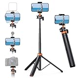 UURIG TP-02 Extendable Phone Tripod,51' Selfie Stick Phone Vlog Tripod Stand with 2 in 1 Phone Clip, 360° Ball Head Camera Tripod for iPhone Sony Canon GoPro, Lightweight for Travel