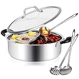 Hot Pot with Divider Stainless Steel Shabu Shabu Pot for Induction Cooktop Gas Stove 11’’ Suitable for 2-3 Person (11 inch)