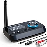 ifofo Bluetooth Transmitter Receiver 2-in-1 Bluetooth 5.0 Audio Adapter for 2 Headphones Low Latency Long Range LCD Display ON/Off Adjustable Volume, Optical AUX RCA Bypass for TV Home Stereo Speaker