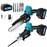 Poudee Power Tool Combo Kit 2 In 1, Mini Chainsaw, Brushless Cordless Electric Chain Saw with Battery and Charger, Reciprocating saw with Variable Speed Trigger, Sawzall, Every Homeowner Needs
