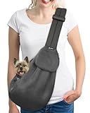 SlowTon Dog Carrier Sling, Thick Padded Adjustable Shoulder Strap Dog Carriers for Small Dogs, Puppy Carrier Purse for Pet Cat with Front Zipper Pocket Safety Belt Machine Washable (Grey Mesh M)