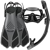Mifanstech Snorkel Set for Adults, Panoramic View Anti-Fog&Anti-Leak Diving Mask, Dry Top Snorkel, Adjustable Snorkel Fins with Gear Bag, for Snorkeling Swimming Scuba Diving