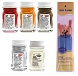 Testors Enamel Paint Automotive Variety, Spotlight Red, Turn Signal Amber, Flat Rubber, Gloss Metallic Silver, and Thinner, 1/4 fl oz (Pack of 5) - with Spice of Life Paint Brush Set