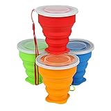 Silicone Collapsible Travel Cup, 4 Pack Collapsible Silicone Cup with Lid, Expandable Drinking Cup Set, Reusable Mug for Camping, Hiking, Travel