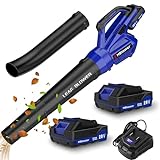 HBTower Leaf Blower Cordless, 400CFM 90MPH Handheld Electric Cordless Leaf Blower with 2x2.0AhBatteries and Charger, for Lawn Care, Yard, Grass, Patio, Blowing Leaves and Snow