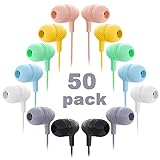 Wensdo Wholesale Bulk Earbuds Headphones 50 Pack Multi Color for Classrooms Kids, Durable Earphones Perfect for K12 Schools Students Teens Kindergarten Children Gift and Adult