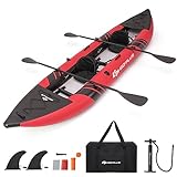 Goplus Inflatable Kayak, 2-Person Kayak Set for Adults with 507 LBS Weight Capacity, 2 Aluminium Oars, EVA Padded Seat, 2 Fins, Hand Pump, Carry Bag, Repair Kit, Portable Touring Kayaks (Red)