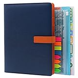 HXRTANGS A5 Refillable Notebook, Ring Binder Journal Personal Organizer with Lined Paper + Planner Stickers + Subject Dividers + Index Tabs + Bookmark Ruler + Zip Bag + Stencil, Navy Blue