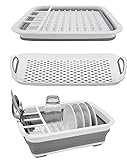 Ahyuan Collapsible Dish Drying Rack Portable Dinnerware Drainer Organizer for Kitchen RV Campers Travel Trailers Space Saving Kitchen Storage Rack Tray (with Drainboard)