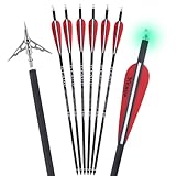 KEAUP 20 inch Carbon Crossbow Bolt and Crossbow Broadheads Lighted Nocks Set, 6 PCS Hunting Carbon Crossbow Arrows for Archery Practice and Hunting