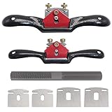 KOOTANS 2pcs 9' 10' Adjustable Spokeshave, with Replacement Blades and 4-Way Rasp File, Manual Planer with Flat Base, Perfect for Planing Trimming, Wood Working Deburring Tools