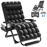 Slendor Oversized Padded Zero Gravity Chair XXL, 33inch Zero Gravity Recliner, Folding Reclining Lounge Chair,Indoor Outdoor Patio Chairs with Pillow, Footrest,Cup Holder, Support 500lbs,Black