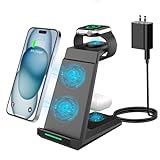 Wireless Charging Station for iPhone - ADADPU 3 in 1 Charger Stand for iPhone 15 14 13 12 11 Pro Max XR XS 8 Plus, Wireless Charging Dock for Apple Watch 8/7/SE/6/5/4/3/2,AirPods Pro/3/2(with Adapter)