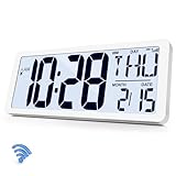 Atomic Clock with Backlight 14.2' Digital Wall Clock Battery Operated Atomic Wall Clock Digital Alarm Clock with Day Date & Temperature Large Digital Wall Clock for Wall Bedroom Living Room Office