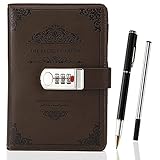 XIYUNTE Diary with Lock and Pen, A5 PU Leather Refillable Journal with Combination lock, Vintage Lock Journal Password Protected Notebook with Gift Box, Lock Secret Diary for Adult, Women, Men, Brown