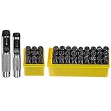 HARFINGTON 36pcs Metal Stamping Kit 1/2' (12.5mm) (A-Z, 0-8, &' Symbol) Steel Letter Punch Press Tool with Hole Punch to Stamp on Metal, Plastic, Wood, Leather, Black