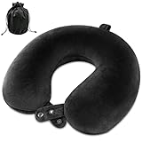 urnexttour Travel Pillow, Best Memory Foam Airplane Pillow for Head Support, Soft Travel Neck Pillow for Plane, Car & Home Recliner Use (Black)